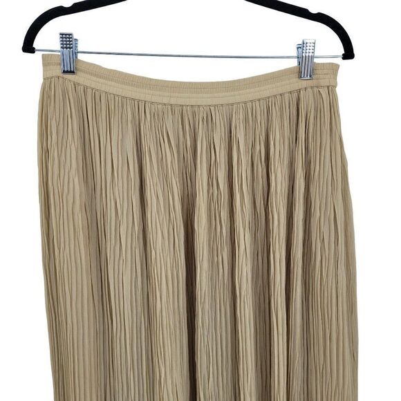 Vintage 80's Liz Sport Maxi Skirt S Beige Tan Crinkle Pleated Full Elastic Waist - Picture 6 of 11